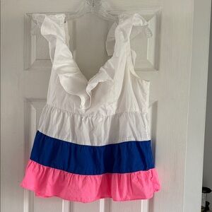 Lilly Pulitzer White, Blue, and Pink Ruffle Blouse
